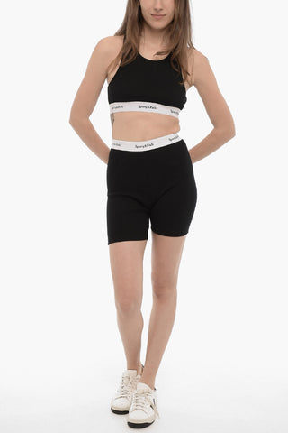 Logo-Waist Band Ribbed Biker Shorts