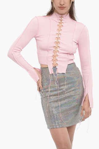 Maglia a Costine Slim Fit con Dettaglio Lace-Up