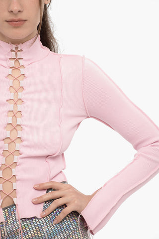 Maglia a Costine Slim Fit con Dettaglio Lace-Up