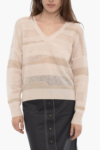 Openwork V-Neck Cashmere Sweatetr