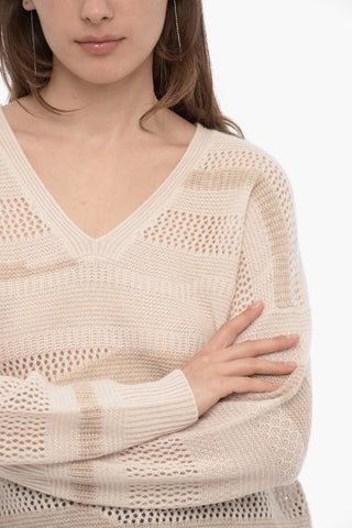 Openwork V-Neck Cashmere Sweatetr