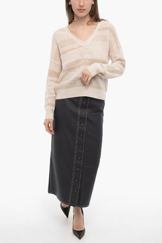 Openwork V-Neck Cashmere Sweatetr