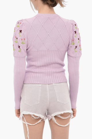 Ribbed Crew-neck Sweater with Lurex Embroideries