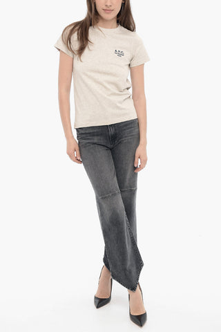 Solid Color DENISE Crew-neck T-Shirt with Embroidered Logo