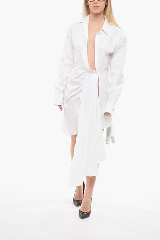 Long SLeeved BOW Shirt Dress With Draping