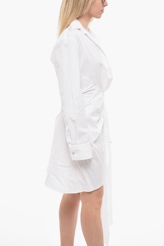 Long SLeeved BOW Shirt Dress With Draping