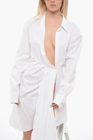 Long SLeeved BOW Shirt Dress With Draping