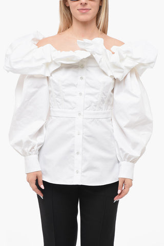 Shirt with Frilled Neckline