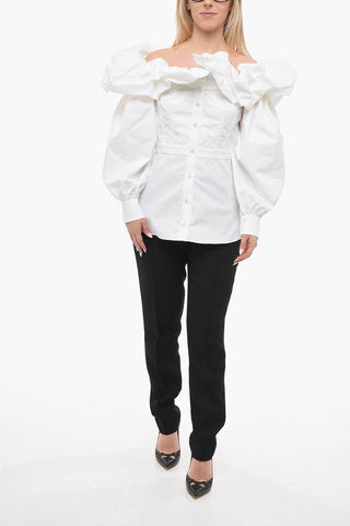 Shirt with Frilled Neckline