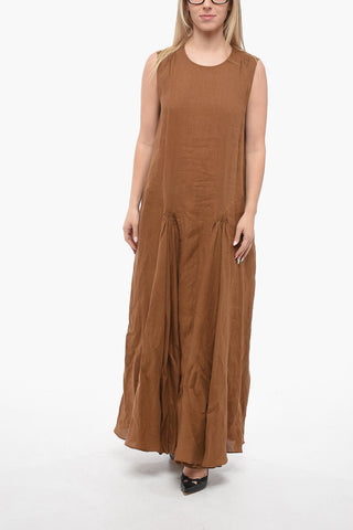 Linen Sleeveless Dress with Gathered Detail