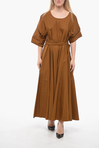 Short-sleeved Flared Dress with Tie Fastening