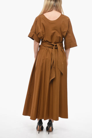 Short-sleeved Flared Dress with Tie Fastening