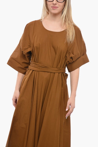 Short-sleeved Flared Dress with Tie Fastening