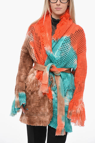 Cardigan in Maglia di Lana con Frange Decorative