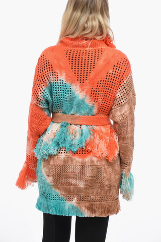 Cardigan in Maglia di Lana con Frange Decorative