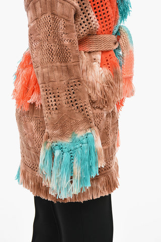 Cardigan in Maglia di Lana con Frange Decorative
