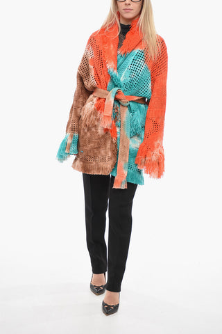 Cardigan in Maglia di Lana con Frange Decorative