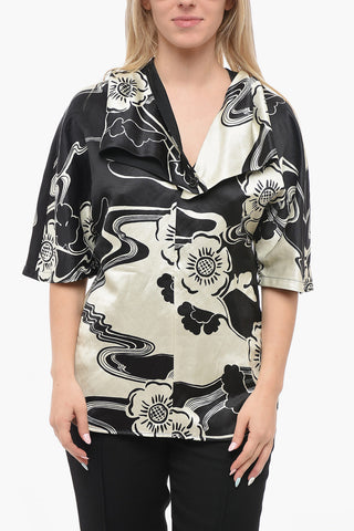 Blusa in Misto Lino con Stampa Floreale