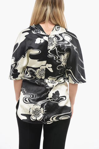 Blusa in Misto Lino con Stampa Floreale