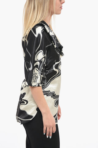 Blusa in Misto Lino con Stampa Floreale
