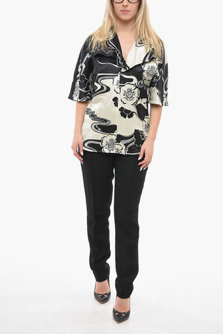 Blusa in Misto Lino con Stampa Floreale