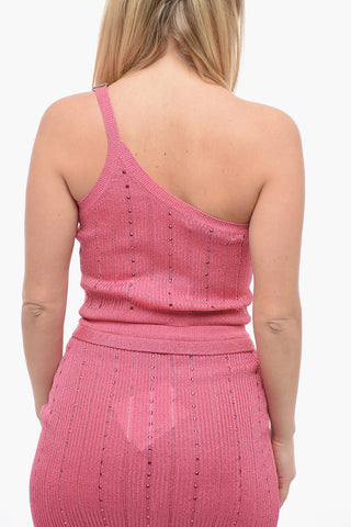 Lurex One-Shoulder Crop Top with Crystals