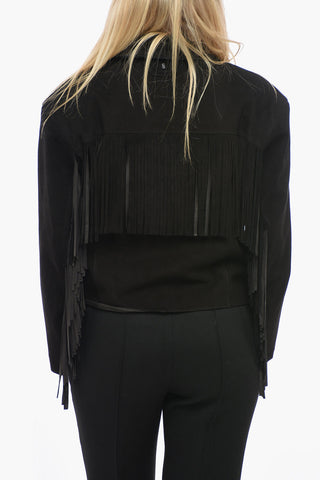 Suede Biker Jacket with Fringe Detail