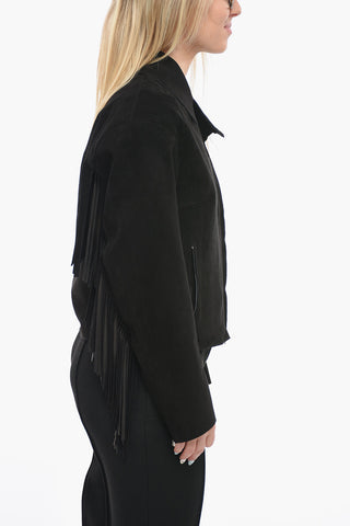 Suede Biker Jacket with Fringe Detail