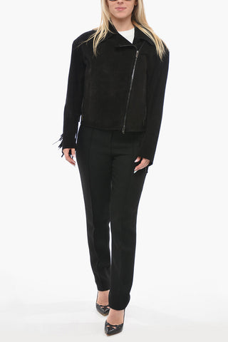 Suede Biker Jacket with Fringe Detail