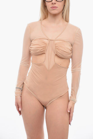 Silk Bodysuit with See-Through Inserts and Cut-Out Details