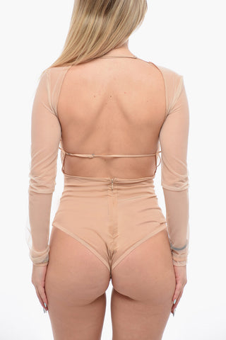 Silk Bodysuit with See-Through Inserts and Cut-Out Details