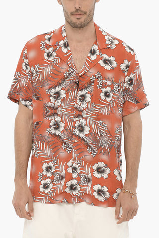 Floral-Motif Shirt with Breast Pocket