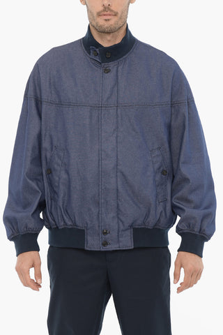 FOUR CLIMES Lightweight Denim Bomber Jacket with Hidden Closure