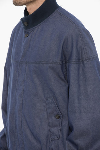 FOUR CLIMES Lightweight Denim Bomber Jacket with Hidden Closure