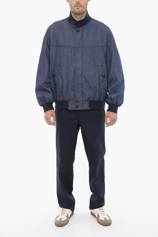 FOUR CLIMES Lightweight Denim Bomber Jacket with Hidden Closure