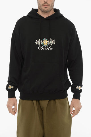 Brushed-Cotton Hoodie with Flower Embroidery