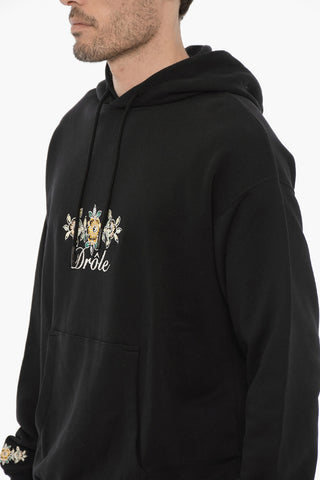 Brushed-Cotton Hoodie with Flower Embroidery