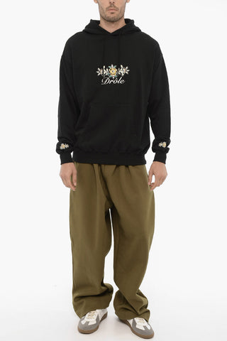 Brushed-Cotton Hoodie with Flower Embroidery