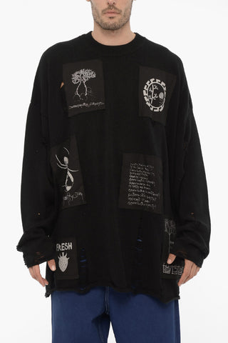 Crew-Neck Cotton Sweatshirt With Patches