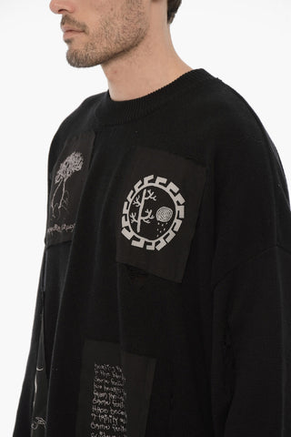 Crew-Neck Cotton Sweatshirt With Patches