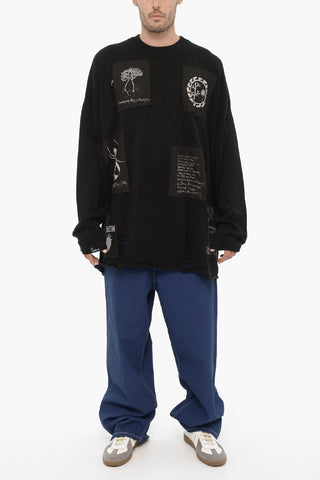 Crew-Neck Cotton Sweatshirt With Patches