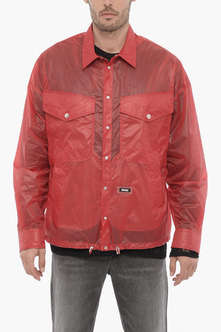 Semi-sheer Windbreaker Jacket with Pointed Collar