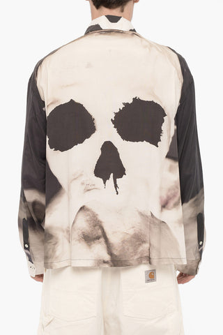 Shirt with Printed Skull and Hidden Buttoning