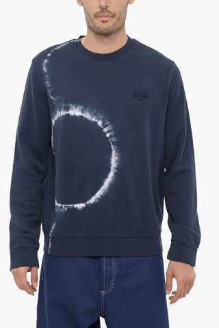 Brushed Cotton Crew-neck Sweatshirt with Acid-Wash Effect
