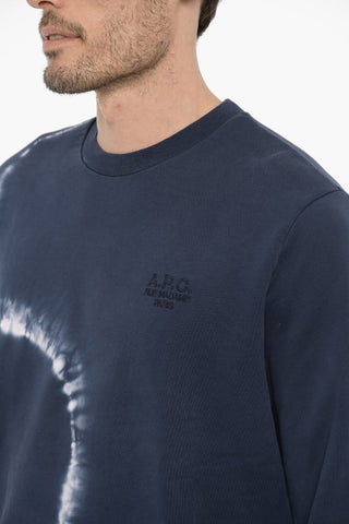 Brushed Cotton Crew-neck Sweatshirt with Acid-Wash Effect