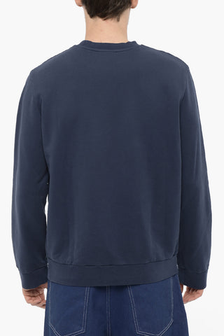 Brushed Cotton Crew-neck Sweatshirt with Acid-Wash Effect