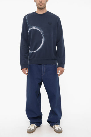 Brushed Cotton Crew-neck Sweatshirt with Acid-Wash Effect