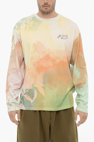 Tie-Dye Effect Long Sleeve RHINO Crew-neck T-Shirt