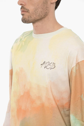 Tie-Dye Effect Long Sleeve RHINO Crew-neck T-Shirt