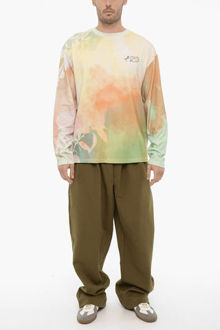 Tie-Dye Effect Long Sleeve RHINO Crew-neck T-Shirt